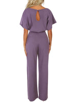 1 x RAW Customer Returns Dokotoo Women s Long Sleeve Elegant Round Neck Backless Jumpsuit Sexy Belted Pants S-XL Purple Z L - RRP €24.0