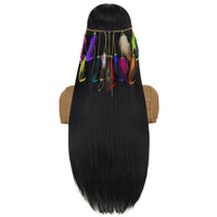 1 x RAW Customer Returns Indian Wig for Women Men Long Black Wig with Accessories Necklace Earrings Headband Wig Cap for Costume Mardi Gras Halloween VD107BK - RRP €19.15