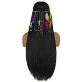 1 x RAW Customer Returns Indian Wig for Women Men Long Black Wig with Accessories Necklace Earrings Headband Wig Cap for Costume Mardi Gras Halloween VD107BK - RRP €19.15