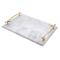 1 x RAW Customer Returns SUMNACON Rectangular Marble Serving Tray with Leaf Handles Serving Platter Tray Jewelry Plate for Coffee Table Living Room Kitchen Storage Toiletries Jewelry Cake Home Decoration Gray - RRP €34.27