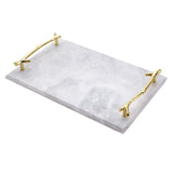 1 x RAW Customer Returns SUMNACON Rectangular Marble Serving Tray with Leaf Handles Serving Dish Tray Jewelry Holder for Coffee Table Living Room Kitchen Storage Holder Toiletries Jewelry Cake - RRP €38.74