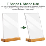 1 x RAW Customer Returns WANAONE Office Desk Table Top Wooden Base Double Sided Sign Holder Picture Frame Acrylic T Shape Table Top Stand Lower Load Table Menu Display Stand Size A4  - RRP €20.4