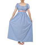 1 x RAW Customer Returns COSDREAMER Women s Regency Dress Retro Victorian Medieval Dress High Waisted with Light Blue Ribbon Sleeves, S - RRP €31.99