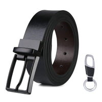 1 x RAW Customer Returns flintronic Men s Leather Belt with Automatic Buckle, Fashion Ratchet Belt 3.5cm 130cm, with Keychain and Gift Box - RRP €15.76