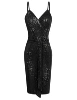 2 x Brand New Women s Cocktail Dress Sequin Dress Sexy Party Dress V-Neck Spaghetti Straps Evening Dress Bodycon Dress Black XL - RRP €53.2