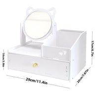 1 x RAW Customer Returns LEcylankEr Makeup Organizer, Bathroom Makeup Organizer, Bathroom Makeup Organizer with Mirror and Drawers White, for Bedroom Bathroom Round Mirror  - RRP €22.18