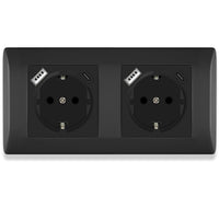 1 x RAW Customer Returns BSEED flush-mounted socket with plug-in terminal 16Amp, double flush-mounted socket with USB TYPE C port 2.1A, 2-way socket with PC frame, Schuko socket with USB connection flush-mounted black - 152 mm - RRP €24.19