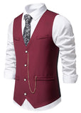 1 x RAW Customer Returns Men s Casual Suit Vest Sleeveless V Neck for Wedding and Business Party or Daily Outfit M111 Red Wine S - RRP €27.6