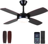 1 x RAW Customer Returns Ceiling fan with lighting and remote control-107cm black outdoor ceiling fan with light, dimmable, reversible motor, modern flat ceiling fan lights for bedroom, outdoors - RRP €100.84