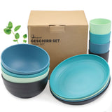 1 x RAW Customer Returns Bugucat tableware set 12 pieces, camping tableware set made of plastic, reusable tableware set, camping tableware, camping tableware set for 4 people, unbreakable 4 bowls, 4 serving plates, 4 cups - RRP €21.17