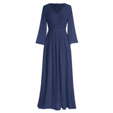 1 x RAW Customer Returns Odizli Evening Dress Women Long Elegant 3 4 Sleeve V-Neck Lace Chiffon Dress Festive Wedding Wedding Guest Ball Gowns Bridesmaid Dresses Graduation Dress Confirmation Dresses Dark Blue M - RRP €60.49