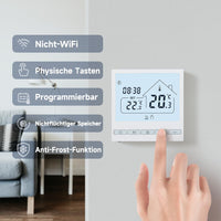 1 x RAW Customer Returns Beok Thermostat Heating Digital Programmable Thermostats Underfloor Heating Room Thermostat for Water Underfloor Heating Temperature Controller Wall Thermostat 230V 3A TOL47-WP - RRP €30.24