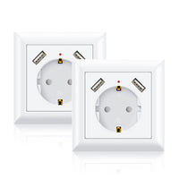 1 x RAW Customer Returns USB socket system 55 mm, protective contact socket with 2 x USB ports 2.8A flush-mounted Schuko wall socket, fits in standard flush-mounted socket, charging smartphone, tablet, 2 pieces - RRP €19.99