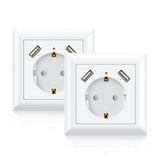 1 x RAW Customer Returns USB socket system 55 mm, protective contact socket with 2 x USB ports 2.8A flush-mounted Schuko wall socket, fits in standard flush-mounted socket, charging smartphone, tablet, 2 pieces - RRP €19.99