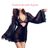 1 x RAW Customer Returns VicSec Women s Sexy Dress Lace Bathrobe Kimono Babydoll Lingerie Elegant Long Sleeve Robes Short Nightwear Sheer Shirt Bikini Cover Ups Mesh Pajamas Set Black,S-XXL 3 Pieces  - RRP €16.79