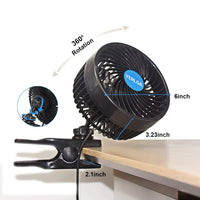 1 x RAW Customer Returns Yerloa 6 Car Fan 12V, Car Fan, 360 Degree Rotatable, Stepless Speed, Fan with Adjustable Clip and Cigarette Lighter Plug for Vehicle, Truck, Motorhome, SUV-2024 Newest - RRP €21.11