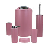 1 x RAW Customer Returns 6-piece bathroom set bathroom accessory set organizer soap dispenser, toothbrush cup, cosmetic bin, toilet brush and holder, soap dish, trash can, toothbrush holder, bathroom set pink design 2  - RRP €23.18