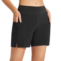 1 x RAW Customer Returns BALEAF Women s Swimming Shorts Tummy Control Swimming Shorts Quick Drying High Waist Board Shorts Swimming Bottoms UPF50 with Pockets Black M - RRP €26.21