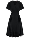 1 x RAW Customer Returns Women s short sleeve dress, high waist A-line cocktail dress with belt, festive chiffon summer dress, black XL - RRP €37.02