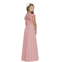 1 x RAW Customer Returns Boho Long Children s Lace Dress Chiffon Dress with Belt and Short Butterfly Sleeves Chic A-Line Communion Dresses Bridesmaids Dresses Flower Girl Dresses for Girls Pink, 12-13 Years  - RRP €36.29