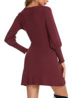 1 x RAW Customer Returns Gyabnw Women s Knitted Dress Elegant Sweater Dress Long Sleeve Pullover Dress Winter Sweater Dress Round Neck Sweater Dress Lantern Sleeve Knitted Dress, Burgundy, L - RRP €22.08