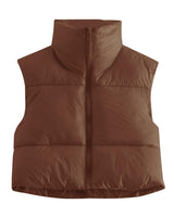 1 x Brand New MAVIS LAVEN Women s Winter Stand Collar Crop Vest Lightweight Sleeveless Warm Zipper Outerwear Coat Puffer Vests Padded Waistcoat 2-Coffee,Large  - RRP €19.25