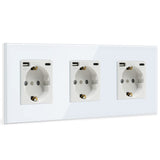 1 x RAW Customer Returns BSEED USB socket triple white Schuko socket with USB connection max. 2.1A type C port flush-mounted socket glass safety socket charger for mobile phones, laptops etc. - RRP €23.14