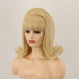 1 x RAW Customer Returns 60s wig FVCENT Hippie Wig 70s Retro Beehive Style Vintage Look Flicked Beehive Bob Outward Wavy Wig with Bangs Blonde  - RRP €25.99