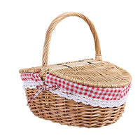 1 x RAW Customer Returns Gokelomg Wicker Picnic Basket in Country House with Lid and Liner for Picnics, Parties and Barbecue Evenings - RRP €33.05