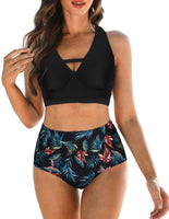 1 x RAW Customer Returns Swimsuit women tummy control, soft V-neck bikini tops and high waist bikini bottoms, cut out swimwear, printed swimwear, tummy control swimsuits, padded beachwear - RRP €30.24