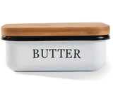 1 x RAW Customer Returns Theo Cleo butter dish with wooden lid, butter bell for 250 g butter, multi-function butter dish, elegant and sustainable bamboo lid, white white  - RRP €14.11