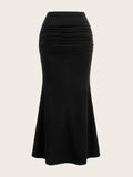 1 x RAW Customer Returns GORGLITTER Women s Fishtail Skirt Long Elegant Midi Skirt Summer Skirts Tight Skirt with Pleated Look Black XL - RRP €30.24