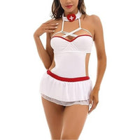 1 x Brand New HOTSO Women s Lingerie Nurse Costume, Straps Hollow Out Lingerie Babydolls Night Dress Sizes Lingerie Set Cosplay Uniforms Lace Teddy for Woman Girl Adult Costume L-XL  - RRP €19.2