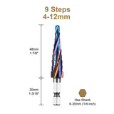 1 x RAW Customer Returns SALI Hss step drill 4-12mm, 9 steps four spiral grooves step drill, sharp cone drill for metal, stainless steel, plastic, wood HSS Co  - RRP €23.18