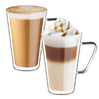 1 x RAW Customer Returns ecooe double-walled latte macchiato glasses set borosilicate glass coffee cups glass set of 2 450 ml coffee glass tea glasses with handle for cappuccino, latte macchiato, tea, ice cream, milk, beer - RRP €19.81