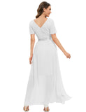 1 x RAW Customer Returns DRESSTELLS Women s Bridesmaid Dress Long Chiffon Evening Dress Party Cocktail Dress V-Neck Summer Dress White XL - RRP €58.06