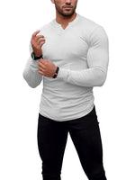 1 x RAW Customer Returns Agilelin Men s Long Sleeve T Shirts, Stretch Muscle Shirts, Slim Fit V-Neck Shirts, Casual Ribbed Shirt, Workout Top White XL  - RRP €23.18