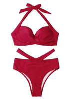 1 x RAW Customer Returns jakloz Women s Bikini Set Sexy Two Piece Swimsuit V Neck Criss Cross Swimwear Lace Up Bikini Swimsuit Red, XL  - RRP €23.18