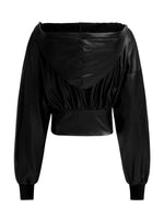 1 x RAW Customer Returns GORGLITTER Crop Jacket Women s Leather Jacket with Hood Pu Leather Jacket Crop Jacket Thin Jacket Lightweight Transition Jacket with Zip Black L - RRP €31.25