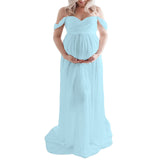 1 x RAW Customer Returns Loalirando Maternity Dress Photo Shoot Chiffon Lightweight Maxi Off Shoulder Photography Dress Blue Large - RRP €36.52