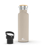 1 x RAW Customer Returns Daikoku Bottle, Double Wall Stainless Steel Thermal Bottle, Thermos Keeps Drinks Cold or Hot for Hours, Two Caps, Pastel Beige Color, 500 ML - RRP €16.01