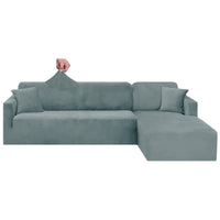 1 x RAW Customer Returns CHELZEN Velvet Peninsula Sofa Cover, 2-Piece Couch Cover Left Right Corner, Chaise Longue Sofa Throws with Two Pillowcases, L Shape Peninsula Sofa Covers 3 Seater 3 Seater, Dusty Blue  - RRP €57.04