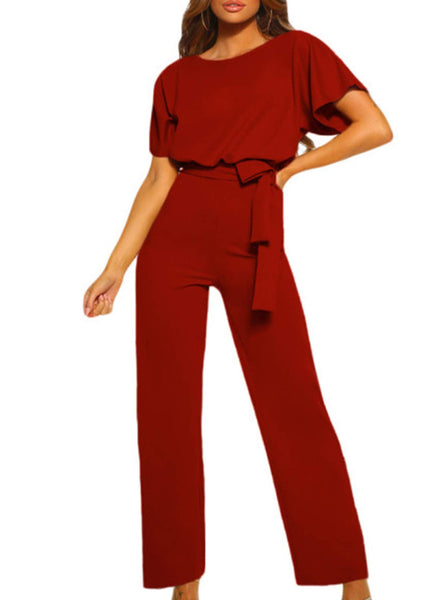 6 x RAW Customer Returns HAPPY SAILED Women s Long Sleeve O-Neck Elegant Long Jumpsuit Overall Trouser Suit Playsuit Romper Red,XL - RRP €302.46