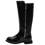 1 x RAW Customer Returns rismart Girls Knee Zip Riding Boots Faux Fur Lined Low Winter Shoes SN03922 Black,34.5 EU  - RRP €40.82