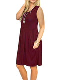 2 x Brand New AUSELILY Women s Sleeveless Pleated Loose Swing Dress with Knee-Length Pockets Wine Red, M  - RRP €51.4