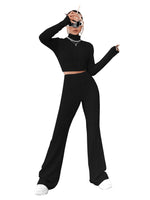 1 x RAW Customer Returns GORGLITTER Top and Pants Set Women s Crop Top Long Sleeve Knitted Flared Pants Two Piece Set Crop Top Long Sleeve Crop Shirt Knitted Pants Set Black S - RRP €37.99