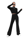 1 x RAW Customer Returns GORGLITTER Top and Trousers Set Women s Crop Top Long Sleeve Knitted Flared Trousers Two Piece Set Crop Top Long Sleeve Crop Shirt Knitted Trousers Set Black S - RRP €37.99