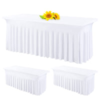 1 x RAW Customer Returns Showgeous 2 Pack 180cm Long Spandex Table Skirts, Stretchable Tablecloth, One Piece Wrinkle Free Tablecloth and Table Skirt for Rectangular Tables, Trade Shows, Restaurants, Weddings, Parties White  - RRP €39.99