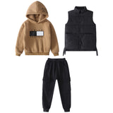 1 x RAW Customer Returns amropi Boys hoodie, tracksuit, hoodie, sweatshirt, vest, jogging trousers, 3-piece clothing set, khaki black, 9-10 years - RRP €51.99