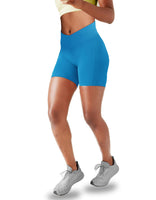 1 x Brand New Lulucheri Women s Cycling Shorts V Cross Waist Short Sports Pants Leggings with Pockets Sports Yoga Biker Shorts for Gym Training, Fitness, Everyday Life - 13cm M, Poolside Blue  - RRP €20.86